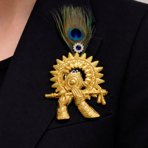 Krishna inspired peacock feather murli brooch for sherwani and wedding wear