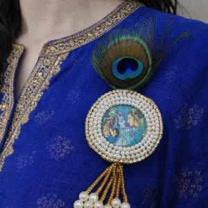 Gold finish Radha Krishna brooch for men and women ethnic outfits