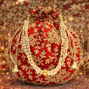 Handcrafted embroidery coding potli bag for Indian wedding function