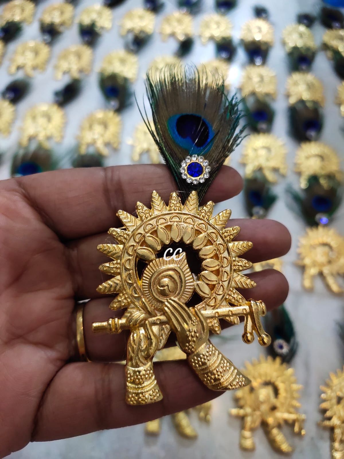 Traditional Morpank Murli lapel pin for festive and devotional styling