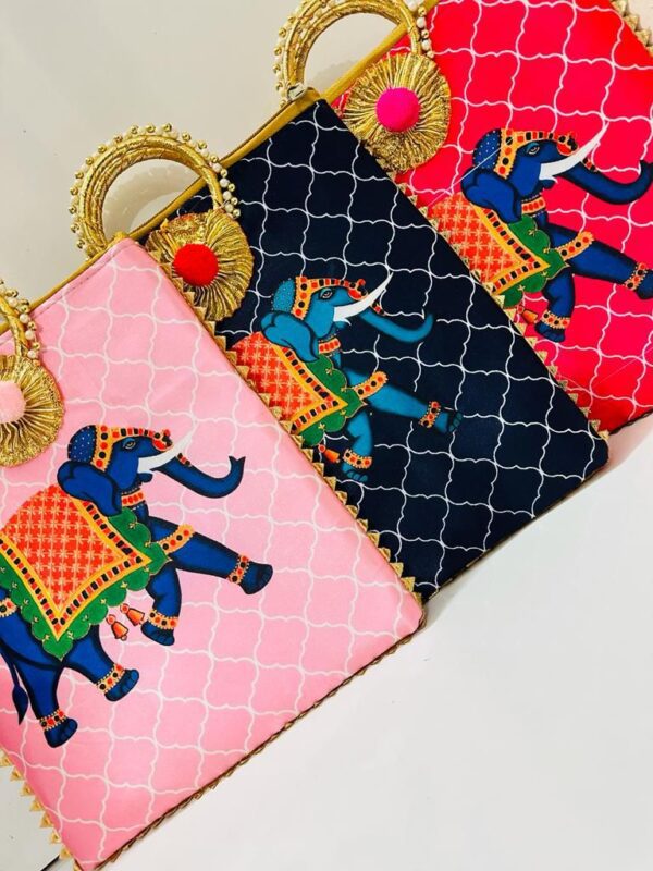 Elephant print satin bag