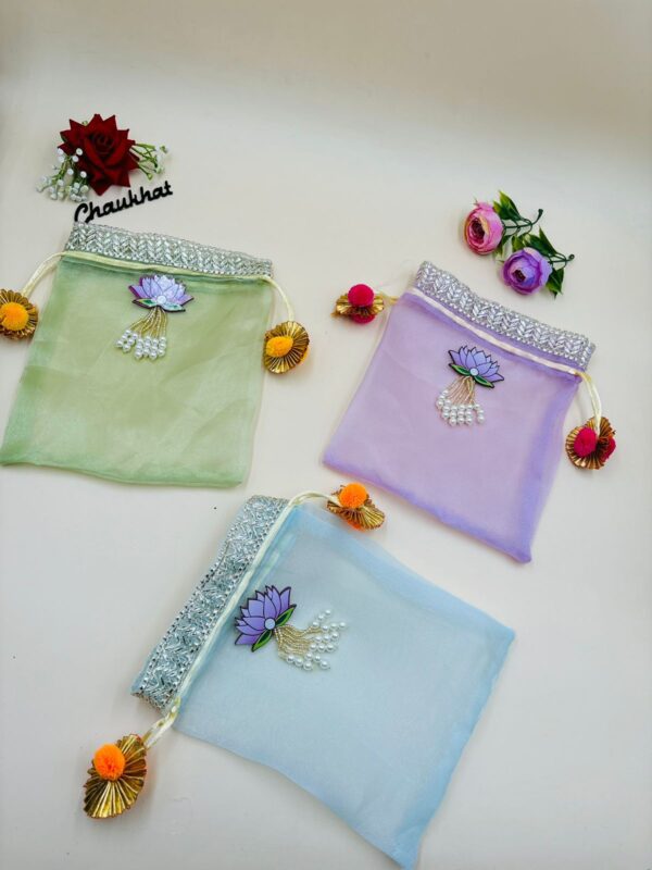 Organza lotus patch potly for dryfruit and hamper