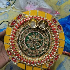 Traditional gota patti work handwork decorated roli chawal platters