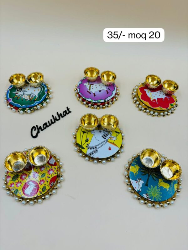 Pichwai cow print roli chawal platters