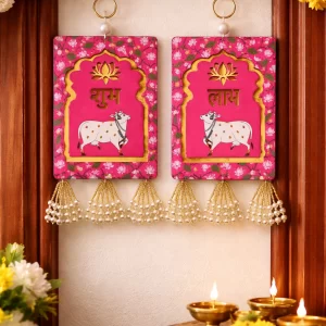 Pichwai design Shubh Labh pair hanging for home entrance