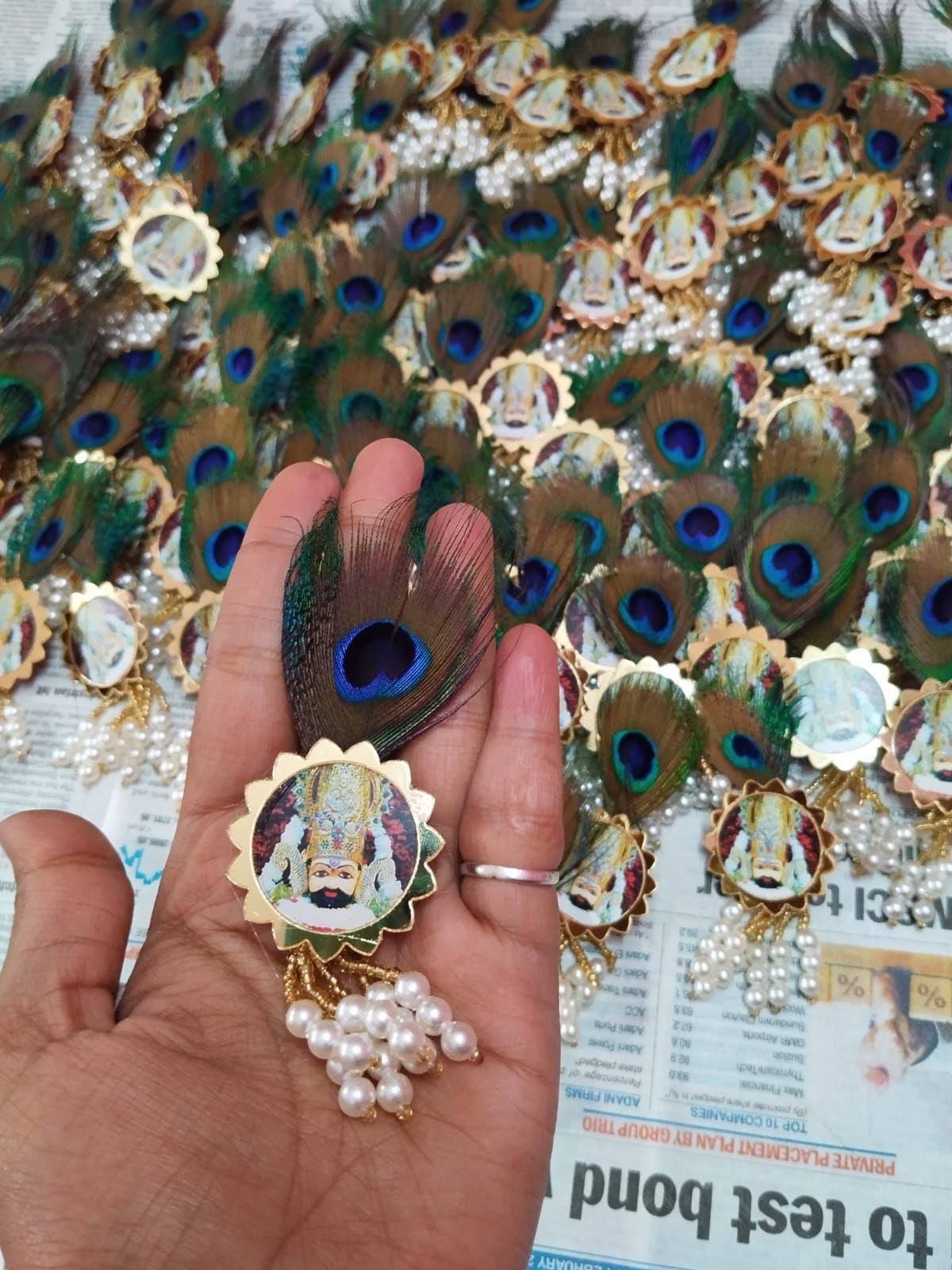 Golden Khatu Shyam Ji brooch with stone work for festive wear