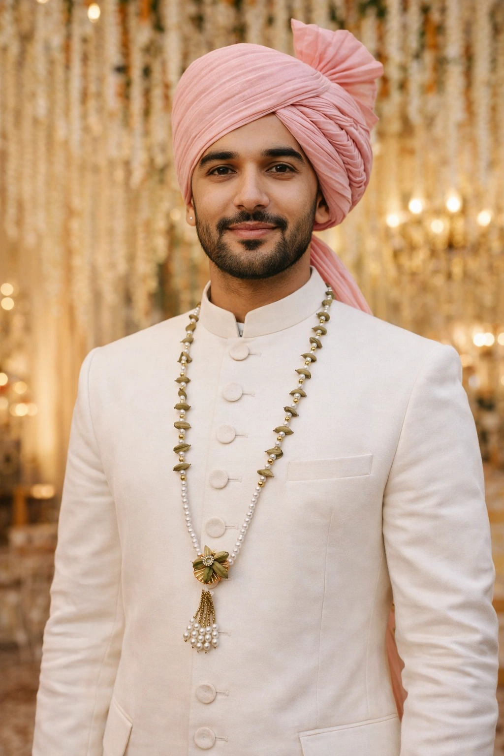 Traditional pearl mala with flower pendant and hanging tassel design