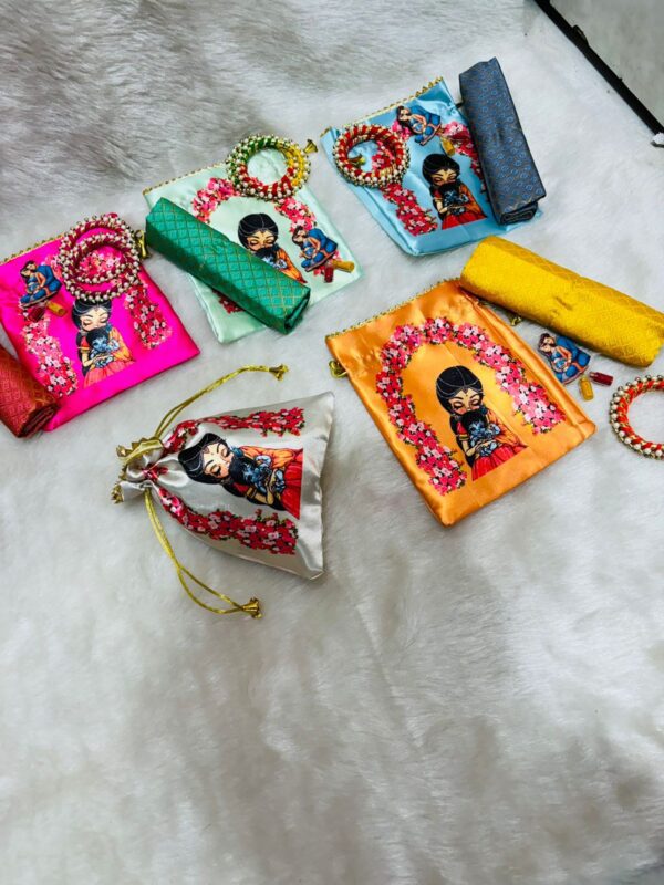 Yashoda Kanha Potli Bag Hamper Blouse Piece, Haldi Kumkum, Bangles