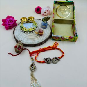 Rakhi Gift Hamper with Bhaiya Bhabhi Rakhi, MDF Box & Sweets