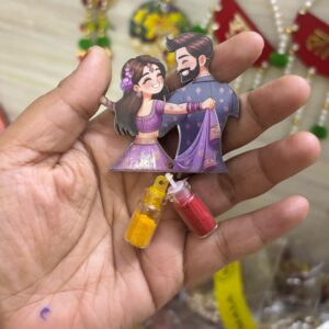 Couple Theme Haldi Kumkum With Fridge Magnet For Engagement
