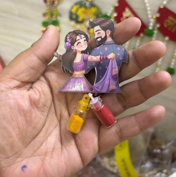 Couple Theme Haldi Kumkum With Fridge Magnet For Engagement