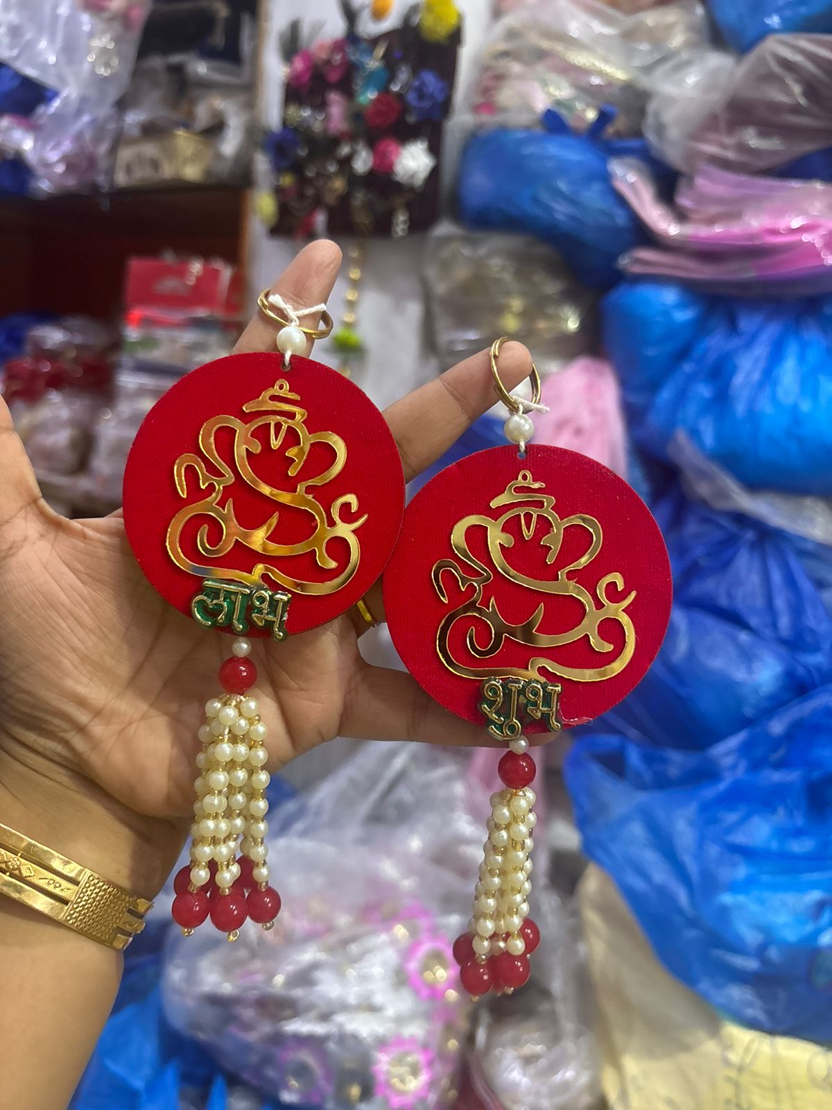 Shubh Labh Pair with Ganesh Acrylic Design | Auspicious Door Hanging for Diwali, Pooja & Home Décor