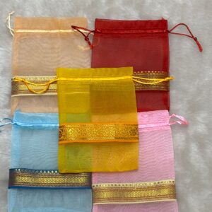 Fancy Banarasi organza potli bag for wedding and festive return gifts