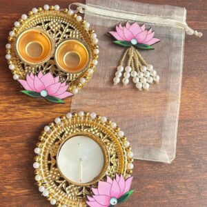 Roli Chawal & T-Light Candle Hamper Set | Traditional Festive & Wedding Gift Combo