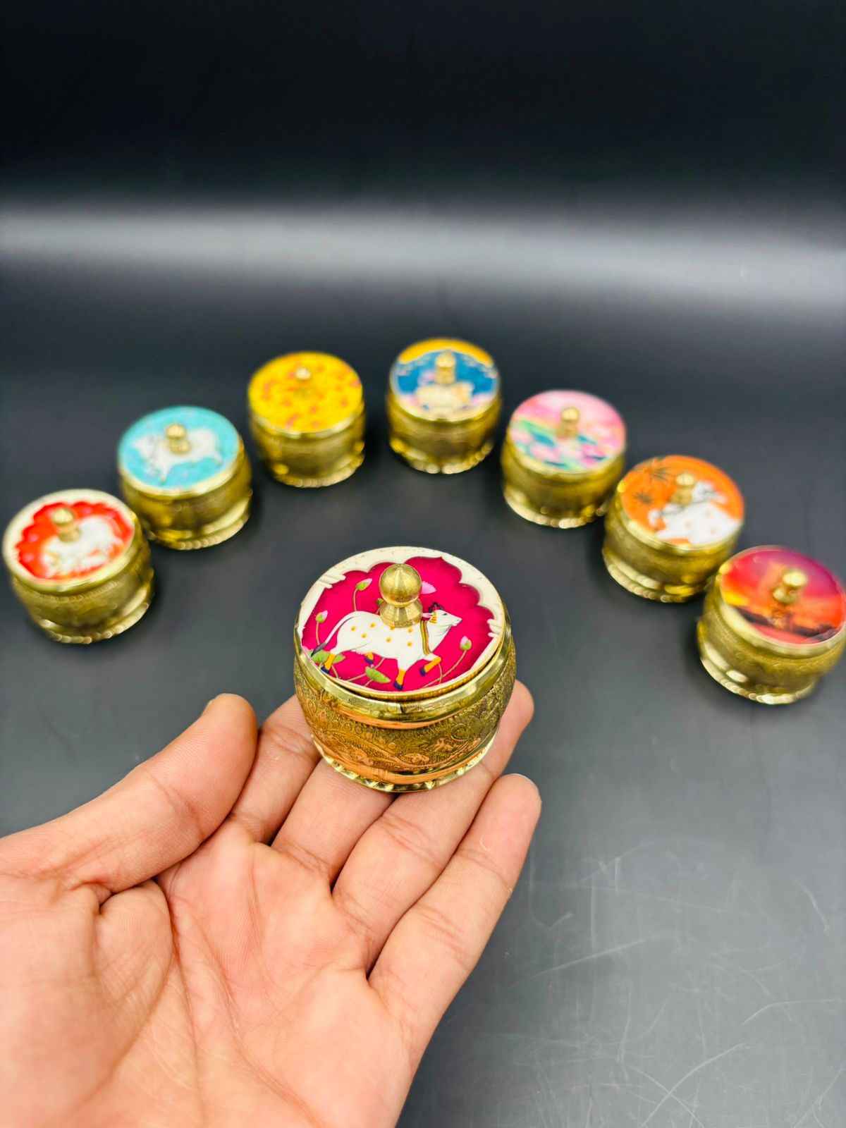 Brass Sindoor Dibbi with Golden Work | Traditional Kumkum Box for Pooja & Wedding