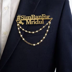 Designer personalized wedding brooch with custom name for groom blazer