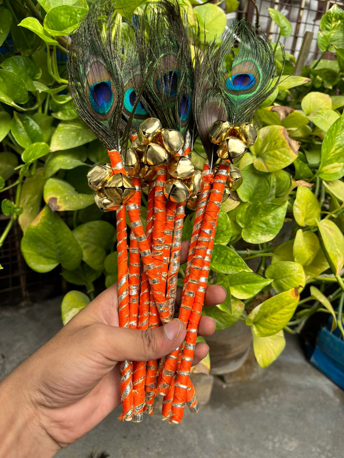 Decorative Wooden Phere Bell with Ghungroo And Morpankh Design Indian Wedding Ritual Accessory for Haldi & Phera Ceremony