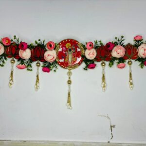 Shree Nath Ji Lotus & Red-Pink Flowers Pearl Bandarwal Designer Door Toran for Home & Temple Decor.