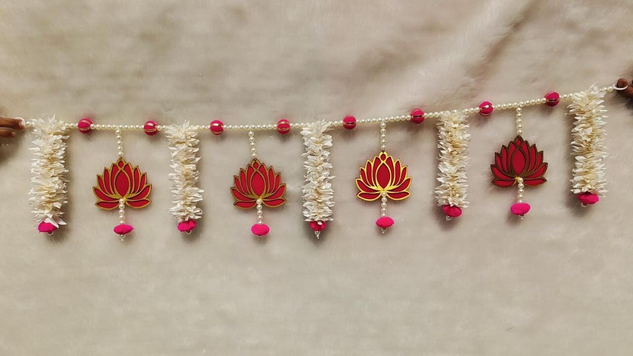 Lotus & Flower Design Latkan Bandarwal Decorative Door Toran for Festivals & Weddings