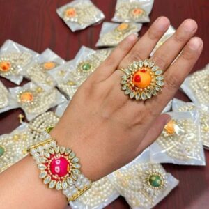 Traditional Pearl Bracelet Designer Pearl Kundan Ring Wedding & Festive Jewellery.