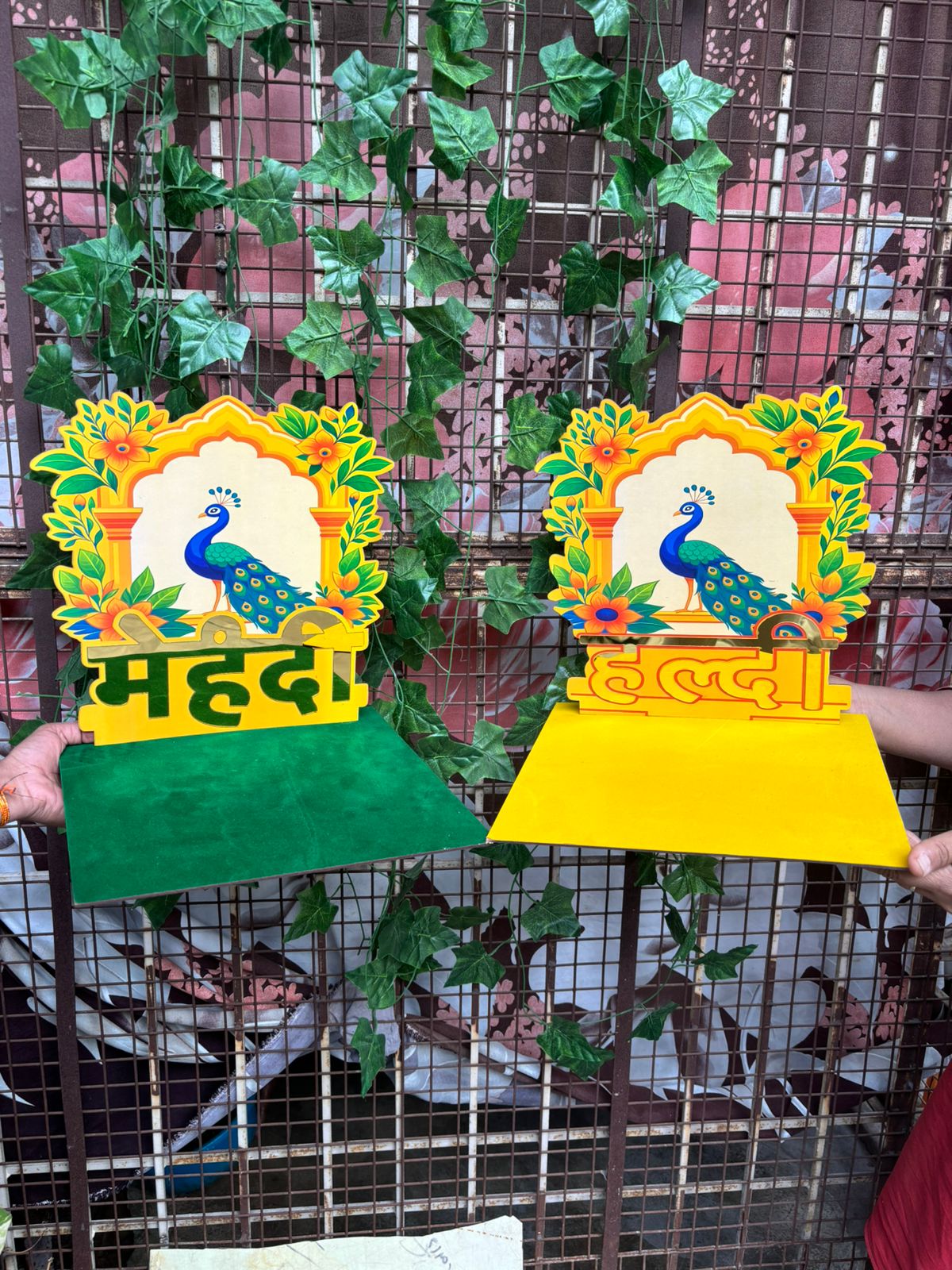 Peacock design haldi mehndi plate for Indian wedding rituals