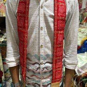 Red Bandhej & Chunri Design Barat Swagat Patka - Traditional Wedding Welcome Patka.