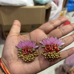 Premium lotus and pearl design shubh labh pair for home entrance decoration