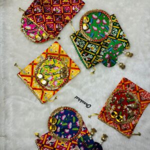 Premium Mini Hamper Gift Bags – Shubh Labh Set, Roli Chawal Plate, Kirtan Return Gifts & Pooja Gift Items Collection (1 Piece)