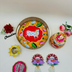 Pichwai Gift Items – Decorative Trays, Dry Fruit Jars, Flower Diyas & Shubh Labh Sets (1 Piece)