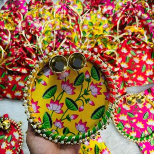 Lotus Design Haldi Kumkum Plate – Traditional Pooja & Gift Collection. (1Piece)