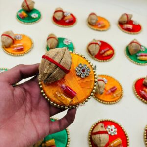Mini Haldi Kumkum Plate with Nariyal – Puja & Gift Hamper Collection (1 Piece)