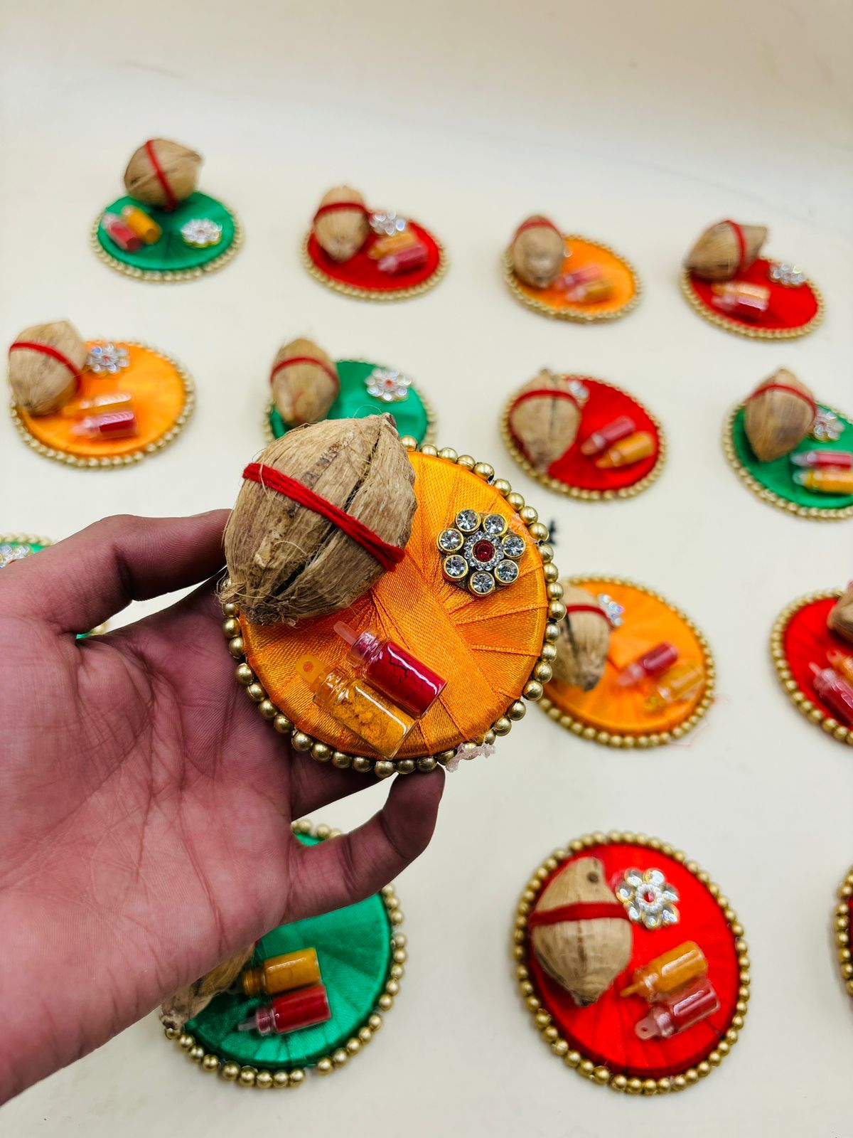 Mini Haldi Kumkum Plate with Nariyal – Puja & Gift Hamper Collection (1 Piece)