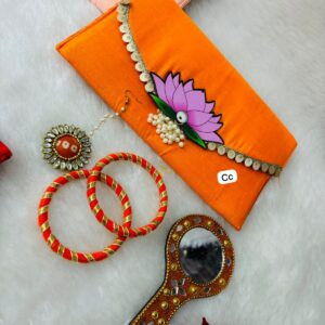 Mini Bag Gift Set – Maang Tika, Rajasthani Mirror & Kangan (1 Piece)