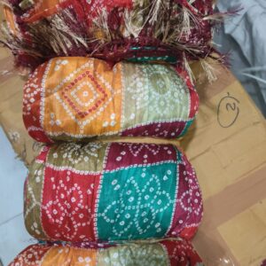 Multicolor Bandhani dupatta used for wedding welcome and traditional ceremonies