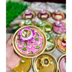 Designer Brass Pooja Thali with Diya | Ideal for Festivals & Return Gifts ( 1 Plate )
