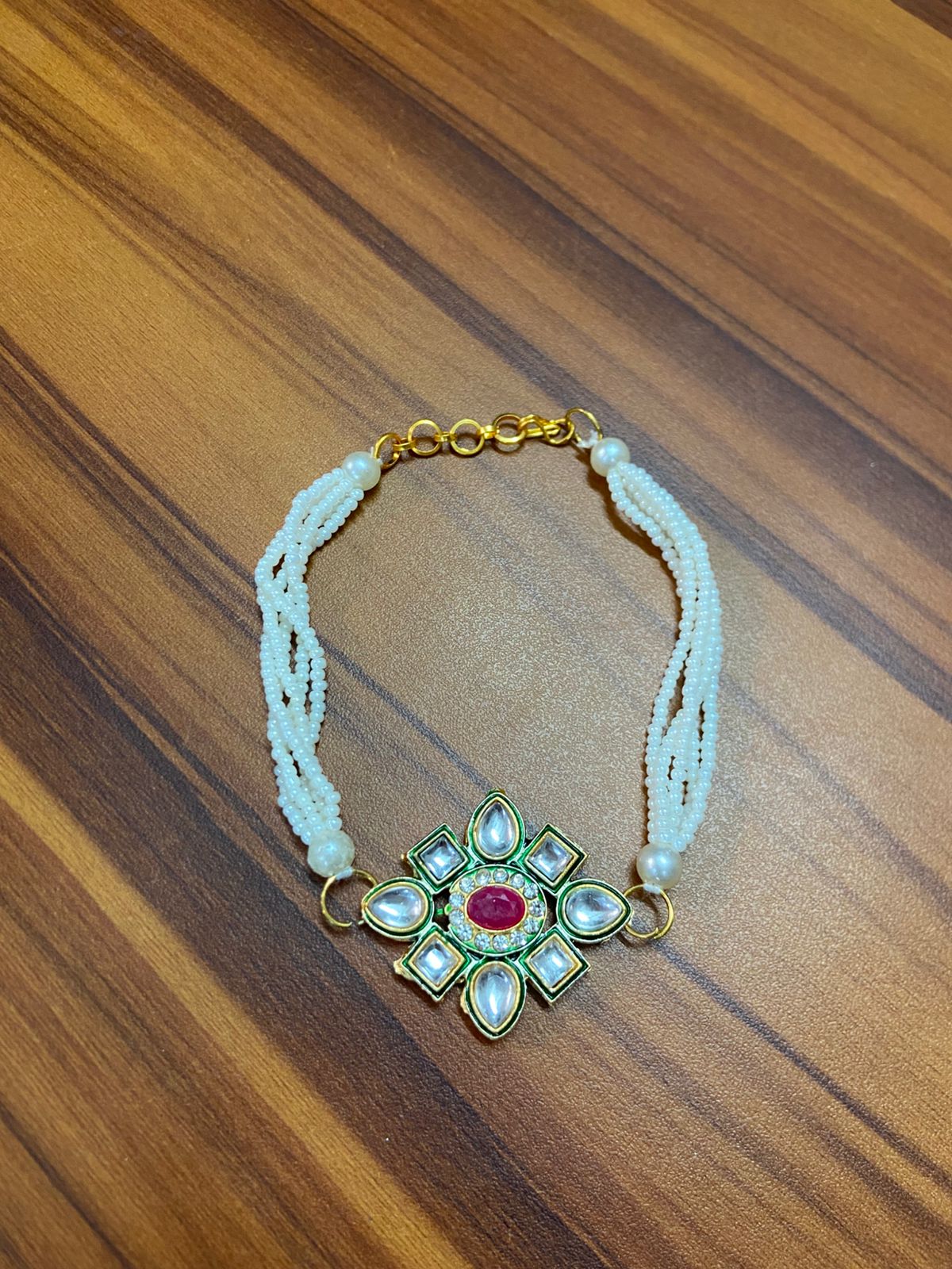 Pearl and kundan bracelet for women with traditional Indian design