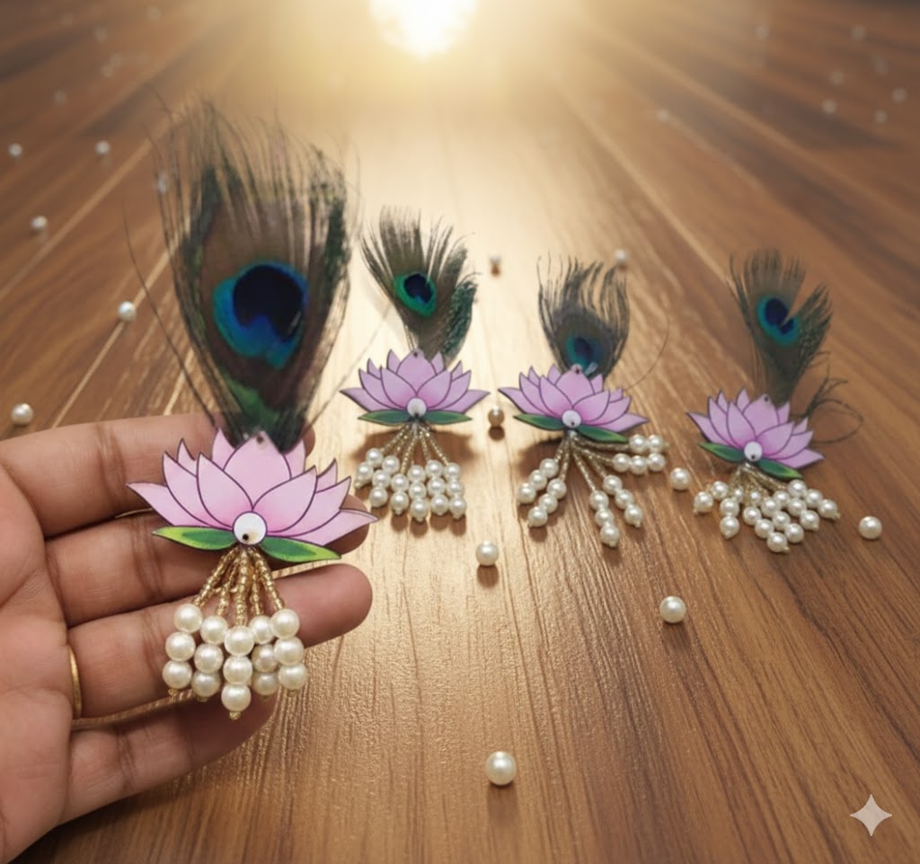 Lotus morpankh wedding brooch for groom safa and turban