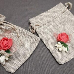 Eco-Friendly 4 by 6 Jute Bag with Floral Design | Small Gift & Packaging Bag ( 1 Piece)