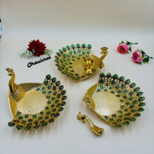 Mor Design Roli Chawal Plate for Puja and Rituals | Traditional Pooja Thali