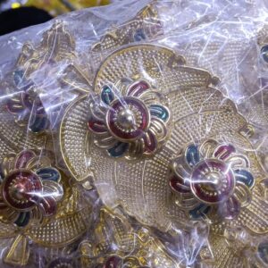 Leaf design roli chawal plate used for wedding rituals and pooja ceremonies