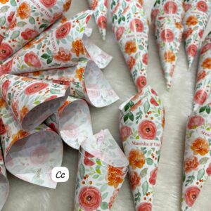 Customised petal cones with name and date for wedding ceremony and bridal entry