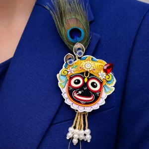 Lord Jagannath golden brooch with morpankh detail for blazer and kurta