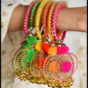 Ethnic colorful thread bracelet with pom pom and ghungroo handmade Indian jewellery