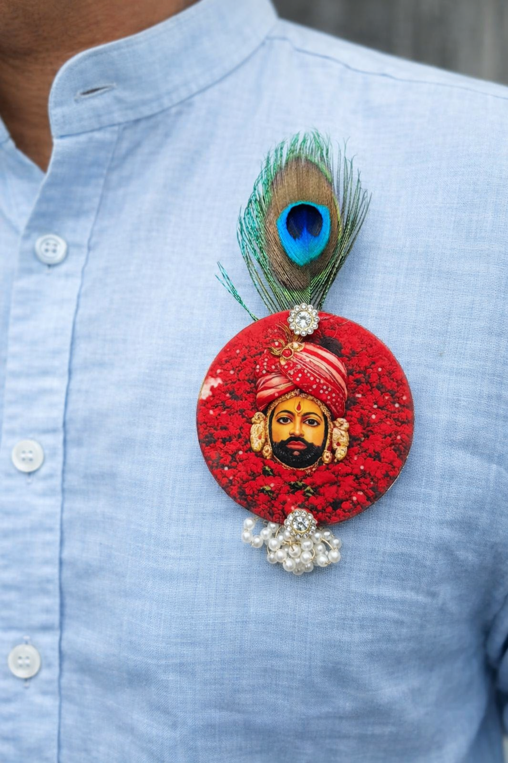 Designer Khatu Shyam Ji devotional brooch for men