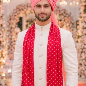 Pink Bandhej phatka for Indian wedding barat swagat ceremony