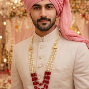 Moti design welcome mala for bride and groom reception ceremony