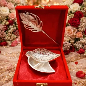 traditional pooja roli chawal container set with tilak stick premium velvet box