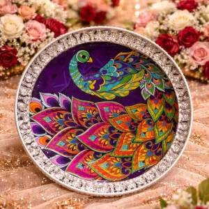 silver finish peacock basket for wedding hampers and festive pooja setup