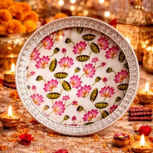 8 inch lotus print basket for pooja gifts and festive packaging