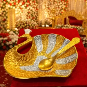 Traditional German silver peacock plate set for pooja, gifting and festive decor